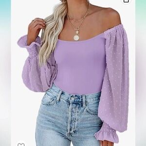 Zeagoo Lavender Off-Shoulder Blouse with Puff Sleeves